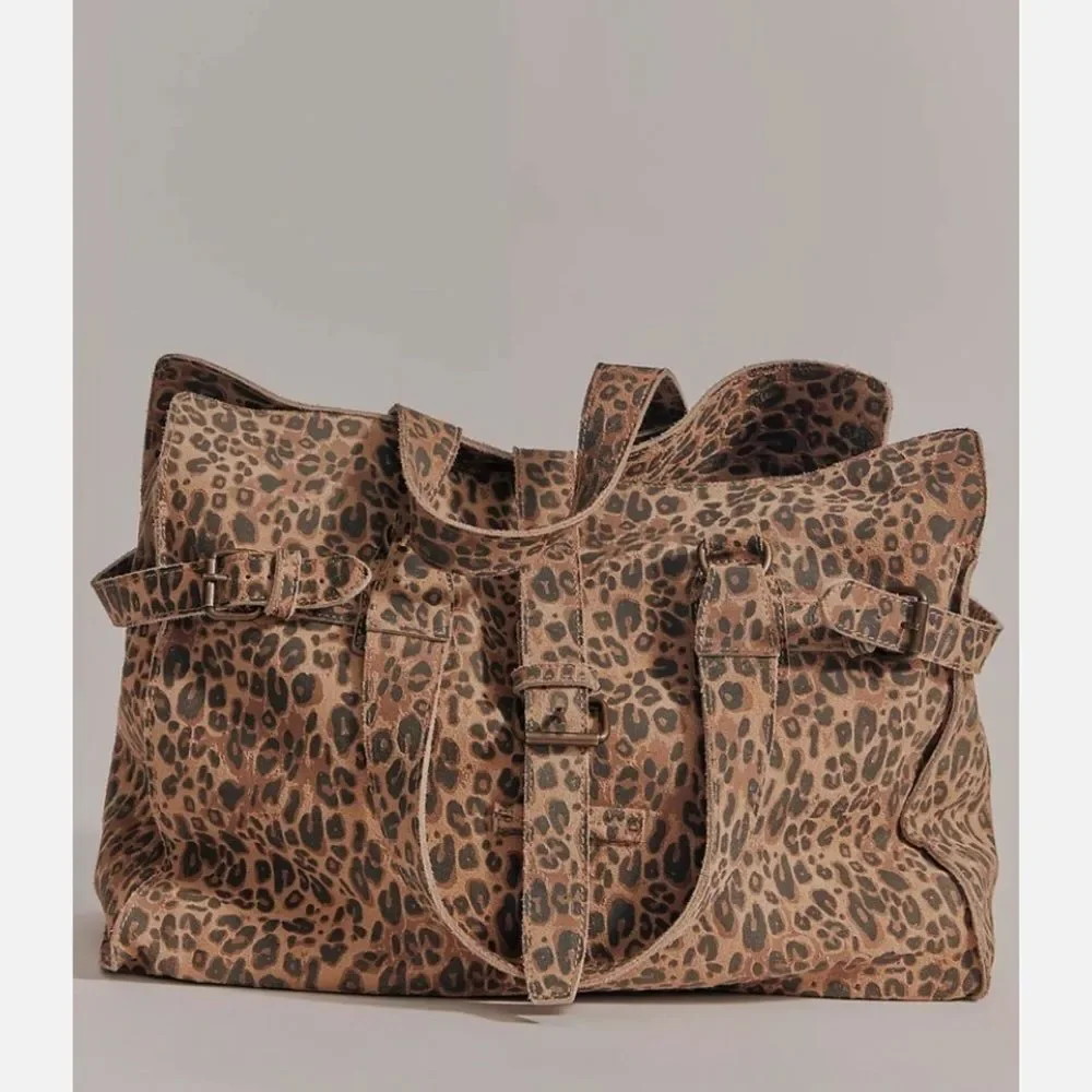 Free People Wild Thing Leather Leopard Tote